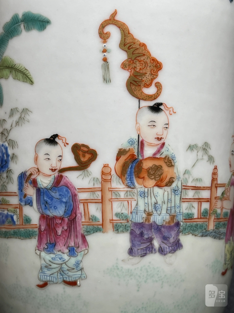 民国 粉彩婴戏纹盖瓶 - 图7